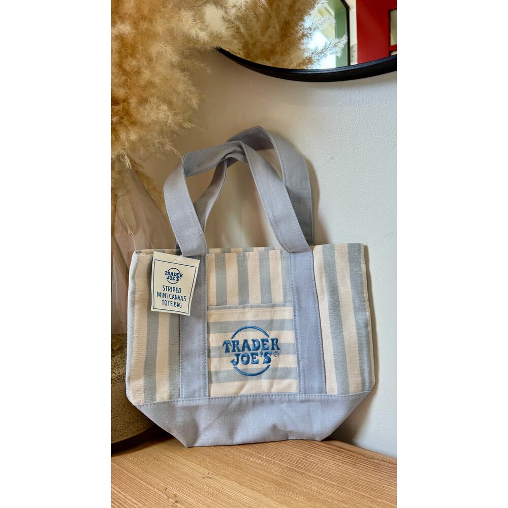 Trader Joe's Mini Striped Canvas Tote Bag Set NWT - Picture 3 of 10
